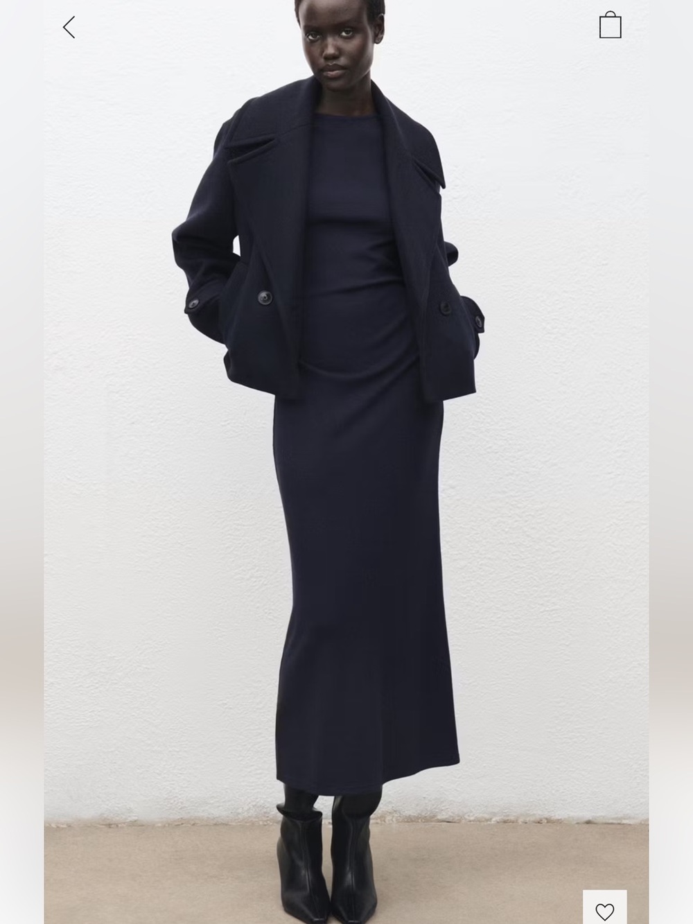 NWT MANGO NAVY FINE-KNIT DRESS WITH GATHERED SIDES - Picture 2 of 5